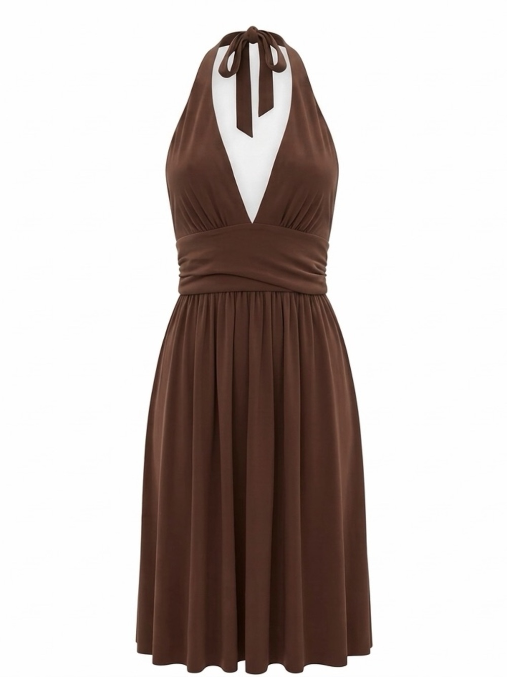 Brown Halter Midi Dress - Size Medium
